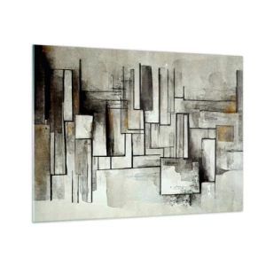 Cuadro sobre vidrio - Impresiones sobre Vidrio - Composición geométrica de rectángulos en tonos grises tenues. - 70x50cm - El poder de la sencillez - Decoración de pared moderna para salón y dormitorio ARTTOR