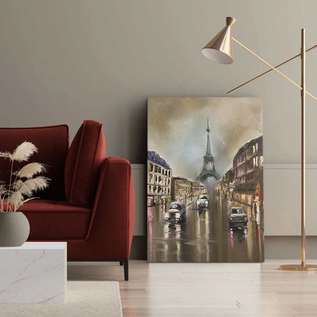 Cuadro sobre lienzo - Impresión de Imagen - Paisaje urbano nocturno de París con vistas a la Torre Eiffel - 50x70cm - Solo ella importa - Decoración de pared moderna para salón y dormitorio ARTTOR