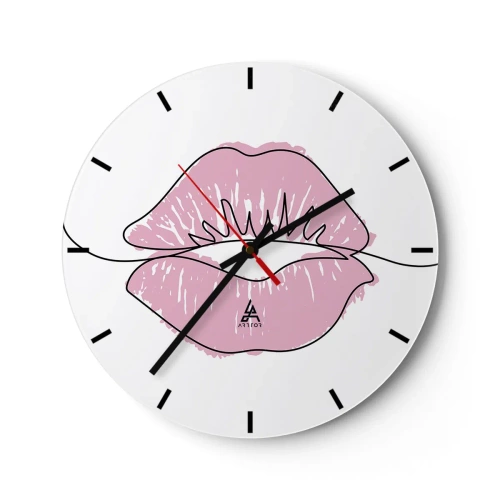 Reloj de pared - Reloj de vidrio - Primer plano de labios rosados contra un reloj blanco. - 30x30cm - ¿Listo para un beso? - Decoración de pared moderna para salón, cocina y dormitorio ARTTOR