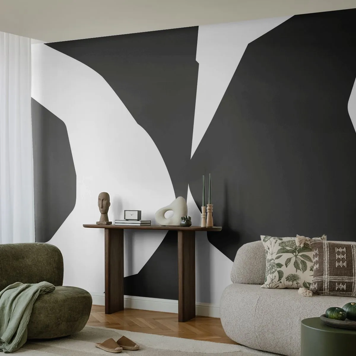 Fotomural Premium Canvas - Positivo-negativo - En blanco y negro, Abstracción, Pedazo - 350x256 cm