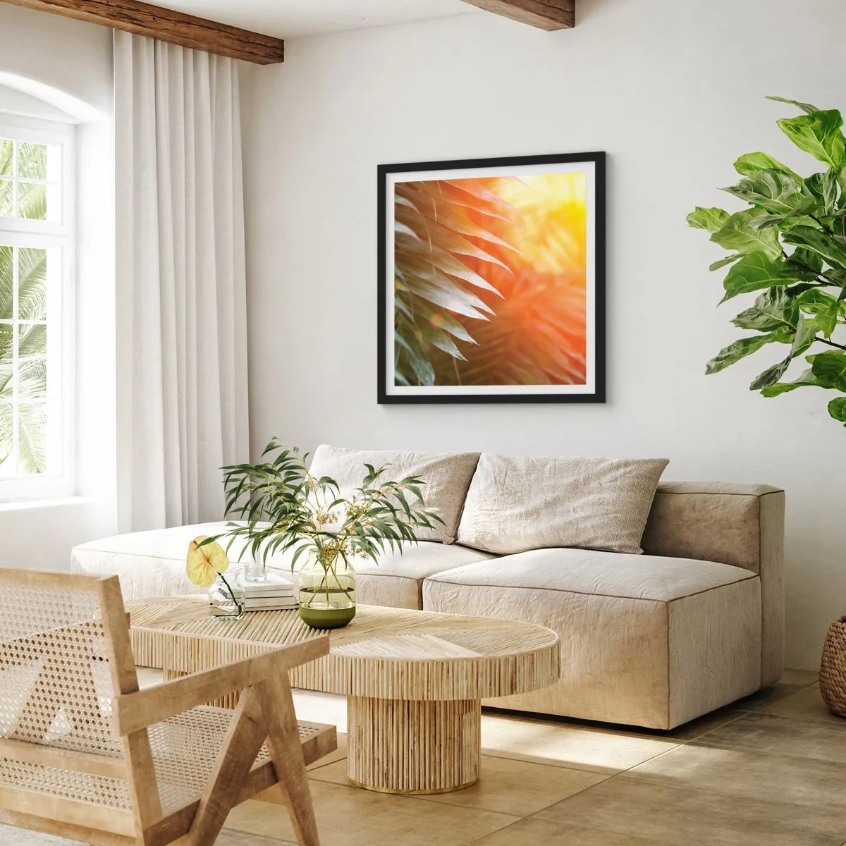 Póster en marco negro - Mañana en la selva - 60x60 cm