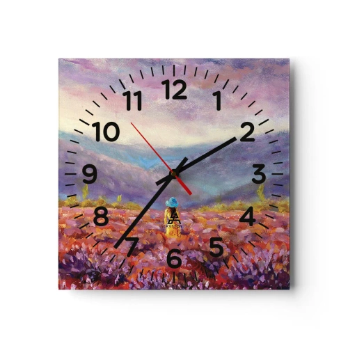 Reloj de pared - Reloj de vidrio - En un mundo de lavanda - 40x40 cm