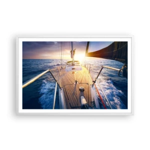 Póster en marco blanco - Corriendo sobre las olas - 91x61 cm