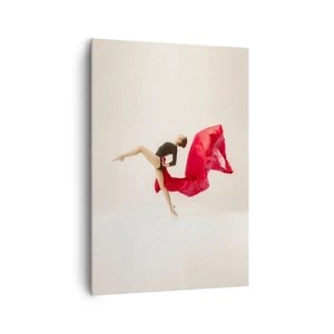 Cuadro sobre lienzo - Impresión de Imagen - Una bailarina dinámica con un traje negro y tela roja en movimiento. - 70x100cm - Rojo y negro - Decoración de pared moderna para salón y dormitorio ARTTOR