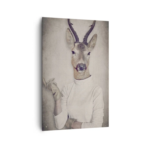 Cuadro sobre lienzo - Impresión de Imagen - Un tríptico con figuras de animales con ropa humana sobre un fondo artístico. - 80x120cm - Que los gestos hablen - Decoración de pared moderna para salón y dormitorio ARTTOR