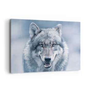 Cuadro sobre lienzo - Impresión de Imagen - Un lobo con una mirada intensa en un paisaje invernal. - 100x70cm - ¿Aceptarás el reto? - Decoración de pared moderna para salón y dormitorio ARTTOR