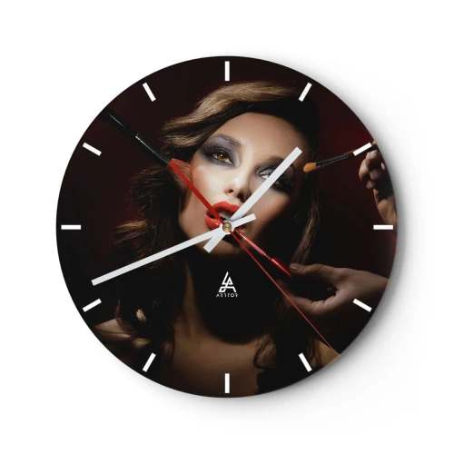 Reloj de pared - Reloj de vidrio - Retrato de una mujer maquillándose - 30x30cm - Hermoso y de ensueño - Decoración de pared moderna para salón, cocina y dormitorio ARTTOR
