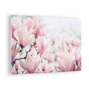 Cuadro sobre vidrio - Impresiones sobre Vidrio - Delicadas magnolias rosas sobre un fondo claro. - 70x50cm - La perfección de la sutileza - Decoración de pared moderna para salón y dormitorio ARTTOR