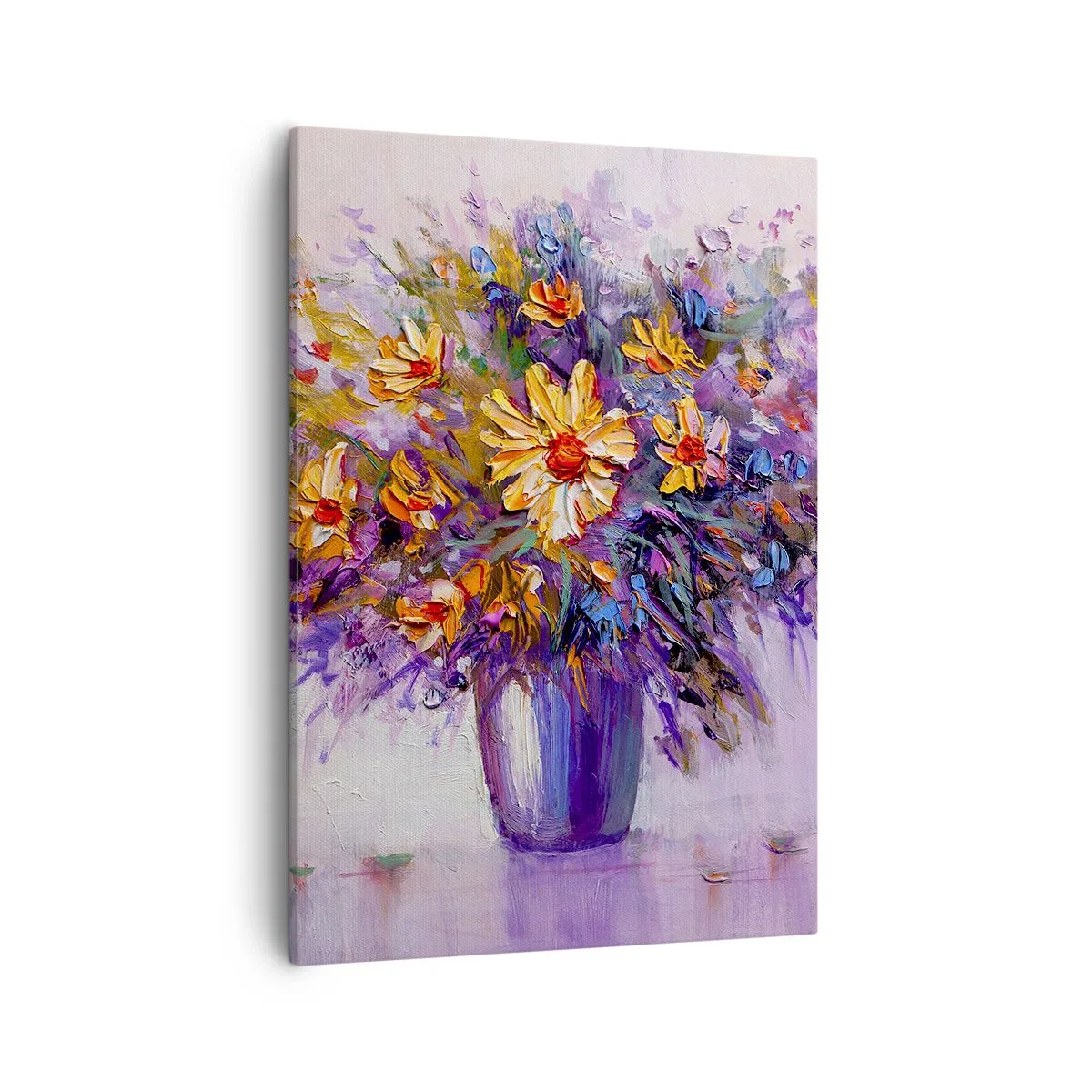 Cuadro sobre lienzo - Impresión de Imagen - Un ramo de flores en un jarrón sobre un fondo pastel. - 50x70cm - Huele dulce, parece dulce - Decoración de pared moderna para salón y dormitorio ARTTOR