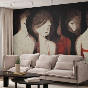 Fotomural Premium Sand - Figuras femeninas en una composición gráfica expresiva - 100x70cm - Madonnas de la oscuridad - Decoración de pared moderna para salón y dormitorio ARTTOR