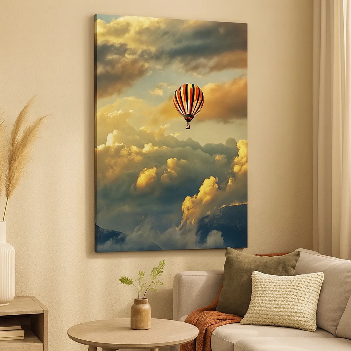 Cuadro sobre lienzo - Impresión de Imagen - Un globo contra un fondo de nubes dramáticas. - 50x70cm - Vuelo porque quiero - Decoración de pared moderna para salón y dormitorio ARTTOR