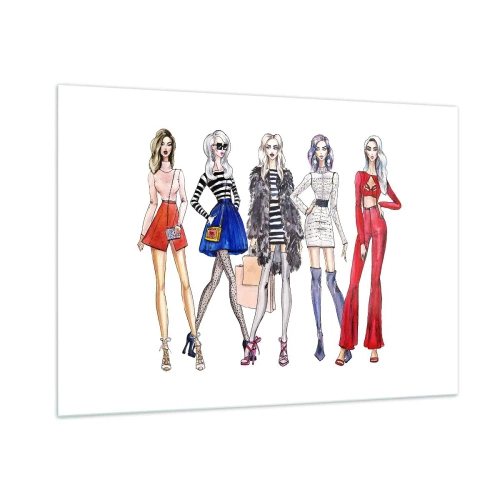 Cuadro sobre vidrio - Impresiones sobre Vidrio - Personajes de moda con atuendos elegantes en la ilustración. - 100x70cm - Every week Fashion Week - Decoración de pared moderna para salón y dormitorio ARTTOR