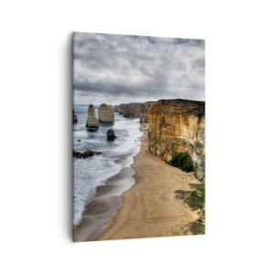 Cuadro sobre lienzo - Impresión de Imagen - Costa de acantilados con playa y formaciones rocosas - 50x70cm - Belleza en bruto - Decoración de pared moderna para salón y dormitorio ARTTOR