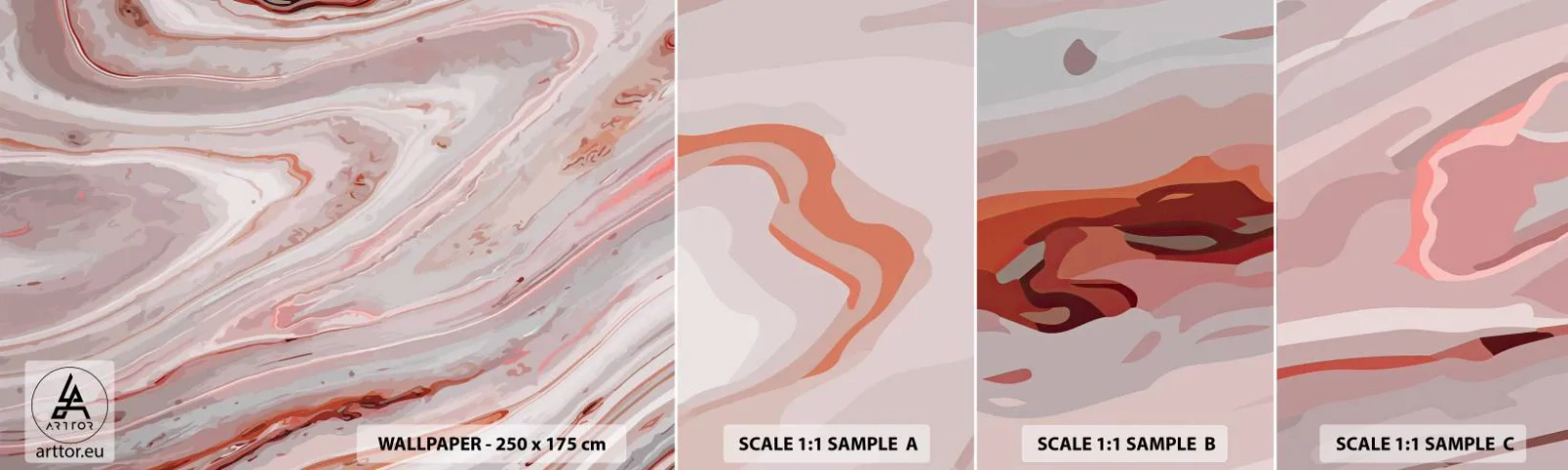 Muestra de fotomural autoadhesivo Deluxe Sticker - Rosa líquido - Abstracción, Pedazo, Patrón moderno - 100x30 cm