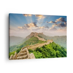 Cuadro sobre lienzo - Impresión de Imagen - La Gran Muralla China iluminada por la luz del sol en un paisaje pintoresco. - 70x50cm - Grandeza duradera - Decoración de pared moderna para salón y dormitorio ARTTOR
