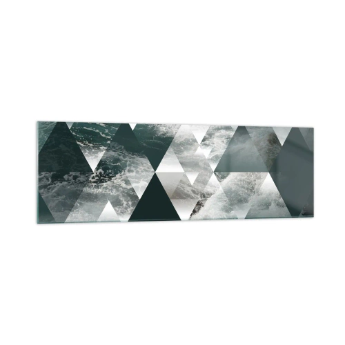 Cuadro sobre vidrio - Impresiones sobre Vidrio - Patrón geométrico con motivo de ondas en tonos verdes. - 160x50cm - Una perspectiva de cristal - Decoración de pared moderna para salón y dormitorio ARTTOR