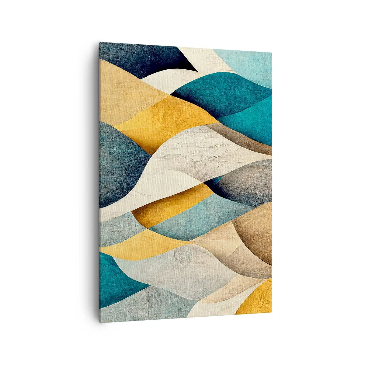 Cuadro sobre lienzo - Impresión de Imagen - Ondas abstractas en tonos azules y dorados. - 70x100cm - Ritmo y ondulación - Decoración de pared moderna para salón y dormitorio ARTTOR