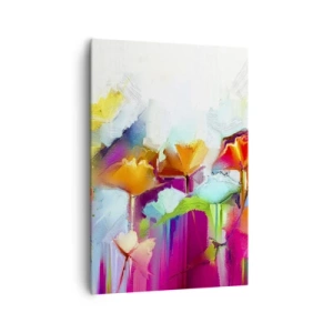 Cuadro sobre lienzo - Impresión de Imagen - Flores abstractas de colores sobre un fondo claro - 70x100cm - Un arco iris ha florecido - Decoración de pared moderna para salón y dormitorio ARTTOR