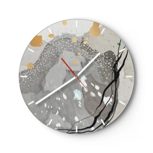 Reloj de pared - Reloj de vidrio - Una composición abstracta de color gris beige con formas orgánicas. - 30x30cm - Composición orgánica - Decoración de pared moderna para salón, cocina y dormitorio ARTTOR