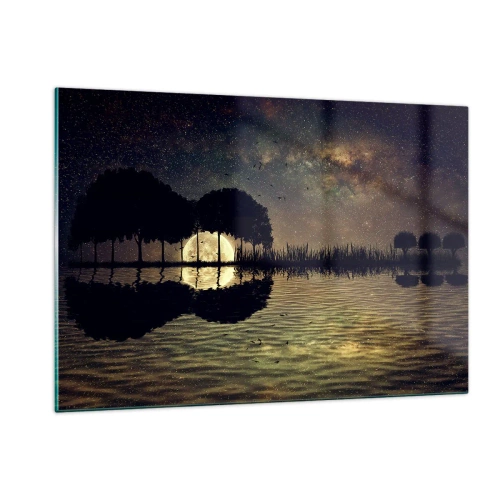 Cuadro sobre vidrio - Impresiones sobre Vidrio - Escena nocturna con luna llena reflejada en el agua. - 120x80cm - Noche en el fin del mundo - Decoración de pared moderna para salón y dormitorio ARTTOR