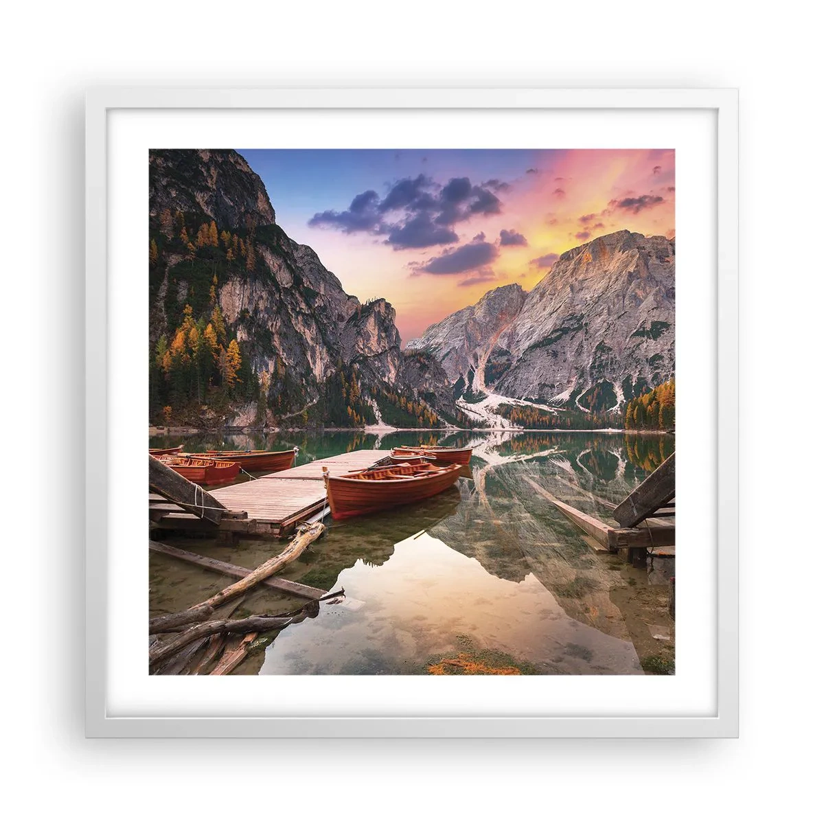 Póster en marco blanco - Espejo entre montañas - 50x50 cm