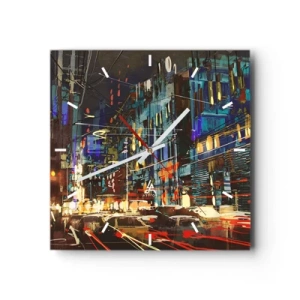 Reloj de pared - Reloj de vidrio - Escena nocturna de la ciudad con luces de neón - 30x30cm - El bullicio nocturno de la calle - Decoración de pared moderna para salón y dormitorio ARTTOR