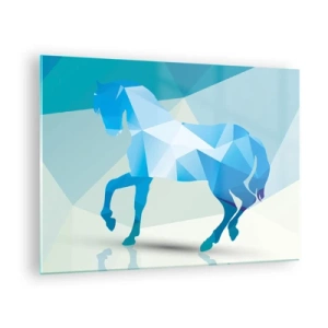 Cuadro sobre vidrio - Impresiones sobre Vidrio - Caballo geométrico en tonos azules y blancos. - 70x50cm - Caballo geométrico en turquesa - Decoración de pared moderna para salón y dormitorio ARTTOR