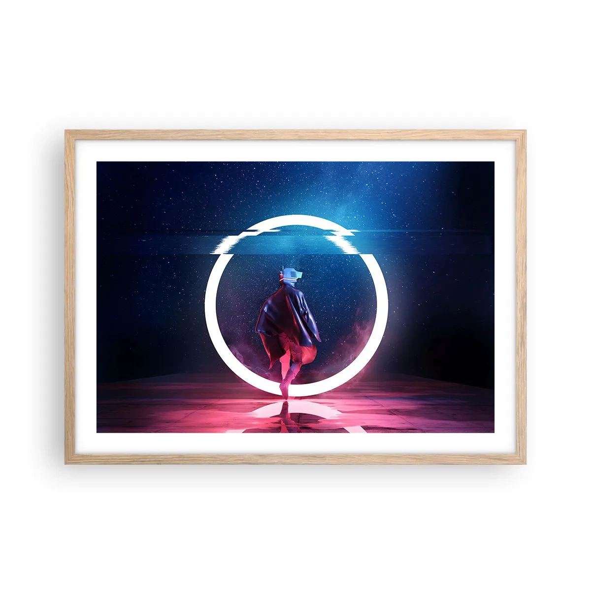 Póster en marco roble claro - Entre mundos - 70x50 cm