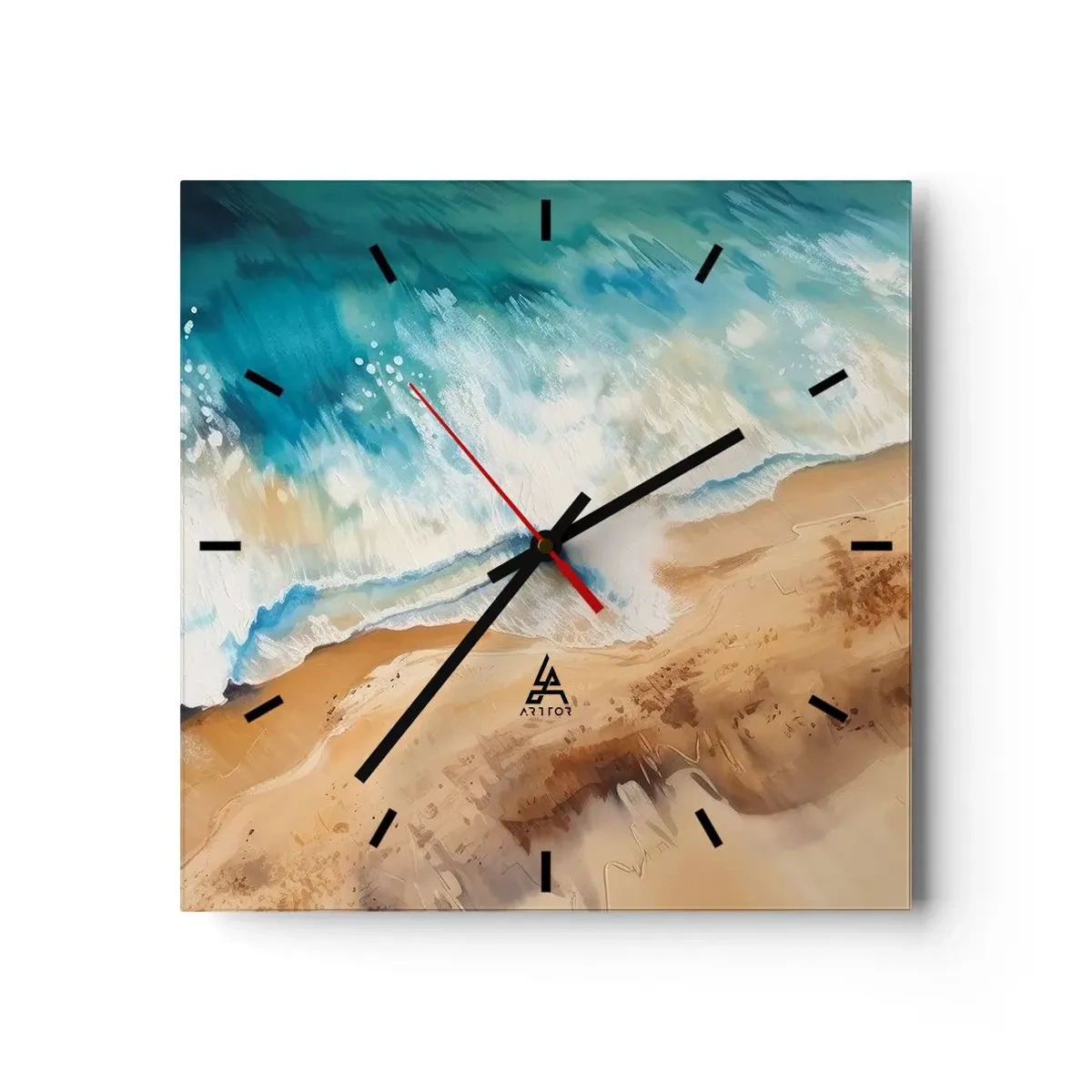 Reloj de pared - Reloj de vidrio - Una ola del mar rompiendo contra la orilla arenosa - 30x30cm - Olas recurrentes - Decoración de pared moderna para salón y dormitorio ARTTOR