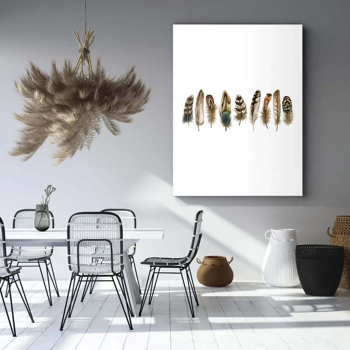Cuadro sobre lienzo - Impresión de Imagen - Motivo decorativo de una colección de varias plumas. - 50x70cm - Estudio de plumas - Decoración de pared moderna para salón y dormitorio ARTTOR