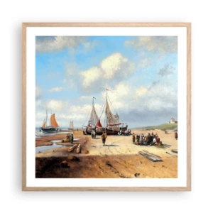 Póster en marco roble claro - Después de una pesca exitosa - 60x60 cm