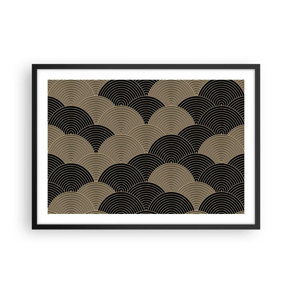 Póster en marco negro - Patrón Art Déco con semicírculos y líneas doradas. - 70x50cm - Multiplicación de la unidad - Decoración de pared moderna para salón y dormitorio ARTTOR