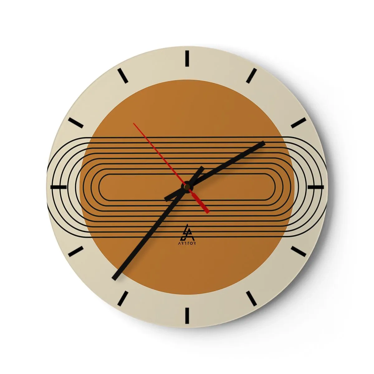 Reloj de pared - Reloj de vidrio - Composición geométrica en tonos beige y naranja. - 30x30cm - El plan perfecto - Decoración de pared moderna para salón, cocina y dormitorio ARTTOR