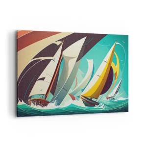 Cuadro sobre lienzo - Impresión de Imagen - Una ilustración dinámica de veleros en un mar tempestuoso. - 120x80cm - Afrontar los elementos - Decoración de pared moderna para salón y dormitorio ARTTOR