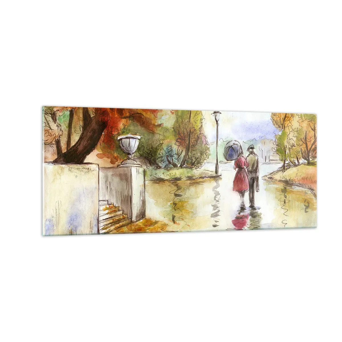 Cuadro sobre vidrio - Impresiones sobre Vidrio - Un otoño romántico en el parque - 100x40 cm