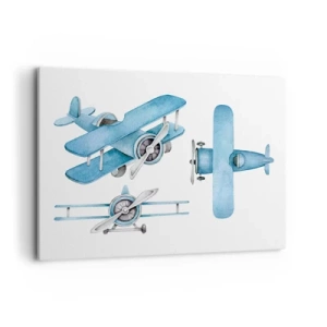 Cuadro sobre lienzo - Impresión de Imagen - Aviones retro azules - 100x70cm - Un ganador nato - Decoración de pared moderna para salón y dormitorio ARTTOR