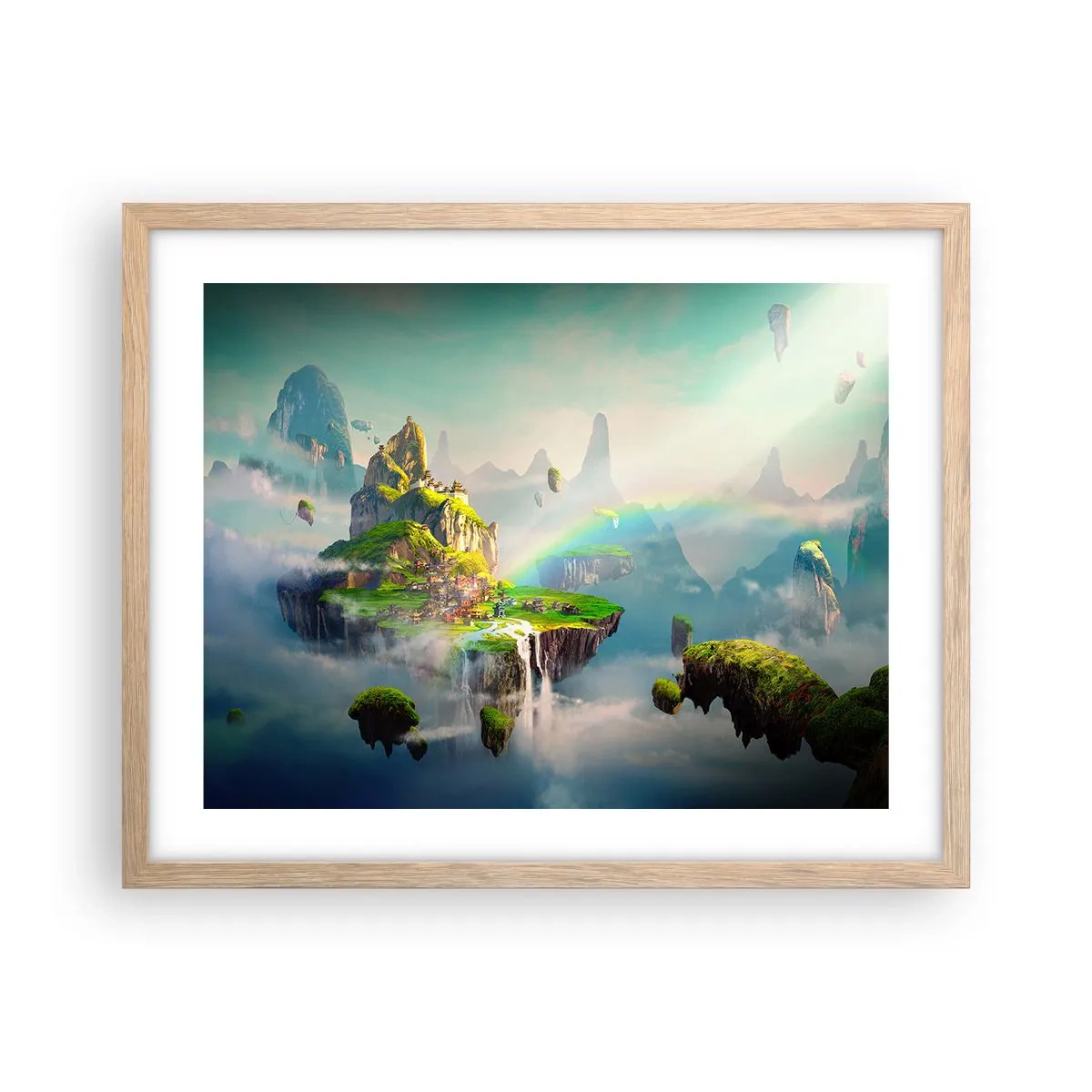 Póster en marco roble claro - El medio de la nada - islas flotantes - 50x40 cm
