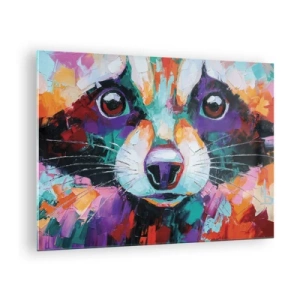Cuadro sobre vidrio - Impresiones sobre Vidrio - Un retrato vibrante y colorido de un mapache pintado con pinceladas atrevidas. - 70x50cm - Solo buenas emociones - Decoración de pared moderna para salón y dormitorio ARTTOR