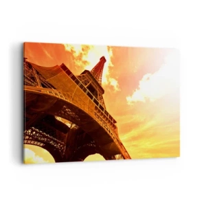 Cuadro sobre lienzo - Impresión de Imagen - La Torre Eiffel contra un cielo dorado durante la puesta de sol - 120x80cm - Monumental, dorado por el sol - Decoración de pared moderna para salón y dormitorio ARTTOR