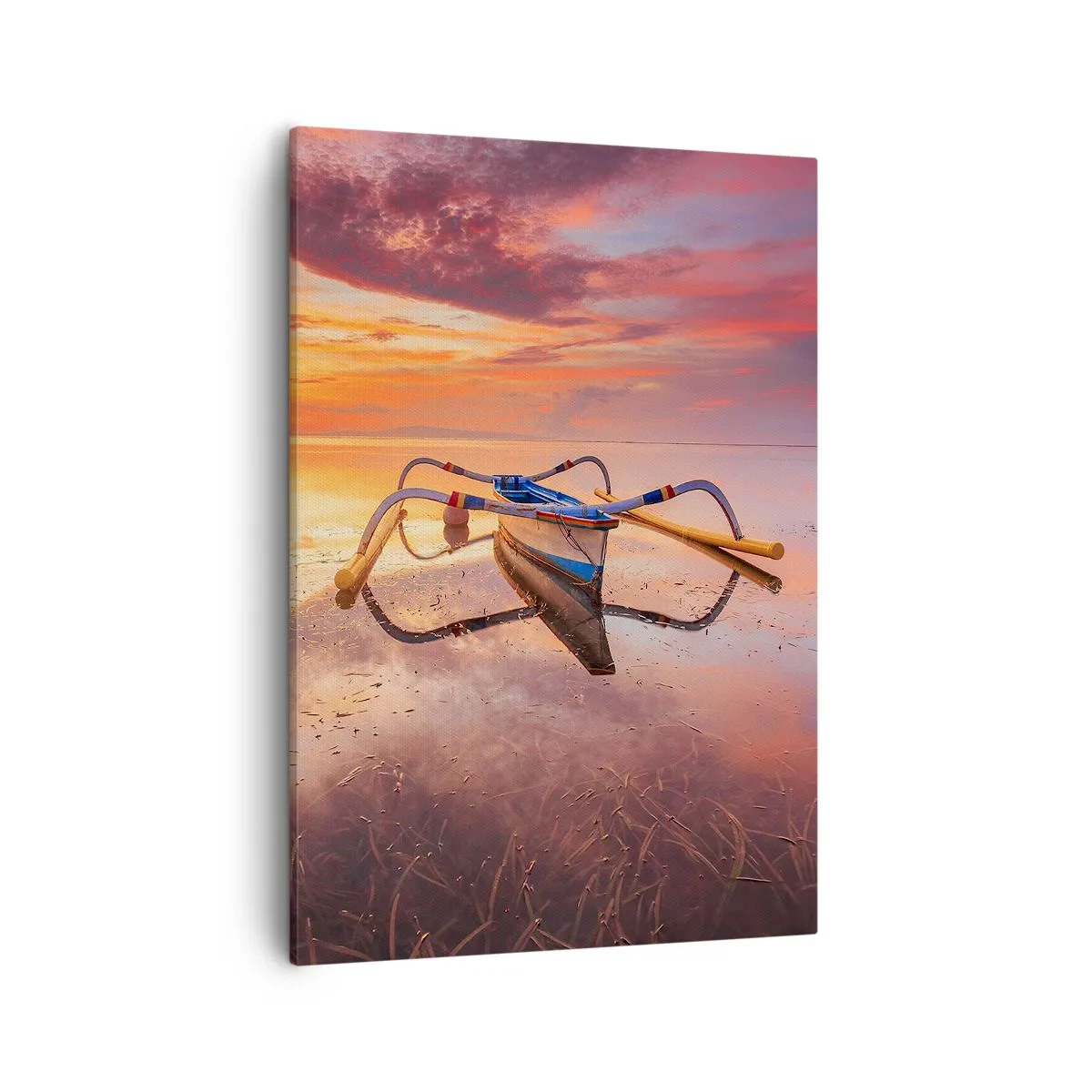 Cuadro sobre lienzo - Impresión de Imagen - Un barco en aguas tranquilas al atardecer. - 50x70cm - Calma de una tarde tropical - Decoración de pared moderna para salón y dormitorio ARTTOR