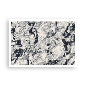 Póster - Composición abstracta en blanco y negro con un diseño dinámico. - 100x70cm - La interpenetración de los opuestos - Decoración de pared moderna para salón y dormitorio ARTTOR