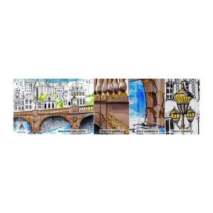 Muestra de fotomural Premium Sand - Una ciudad de dibujo - Pintada, Francia, Arquitectura - 100x30 cm