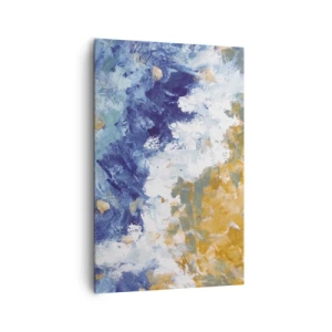 Cuadro sobre lienzo - Impresión de Imagen - Abstracción en tonos azules, blancos y dorados. - 80x120cm - Danza de los elementos - Decoración de pared moderna para salón y dormitorio ARTTOR