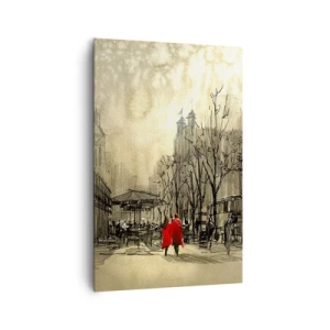 Cuadro sobre lienzo - Impresión de Imagen - Una figura roja en un entorno urbano nostálgico - 80x120cm - Cita en la niebla de Londres  - Decoración de pared moderna para salón y dormitorio ARTTOR