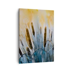 Cuadro sobre lienzo - Impresión de Imagen - Cañas pintorescas bajo los rayos del sol - 50x70cm - El frío del agua, el calor del sol - Decoración de pared moderna para salón y dormitorio ARTTOR