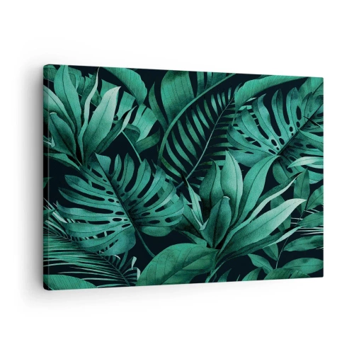 Cuadro sobre lienzo - Impresión de Imagen - Hojas tropicales en tonos de verde intenso. - 70x50cm - Profundidad del verde tropical - Decoración de pared moderna para salón y dormitorio ARTTOR