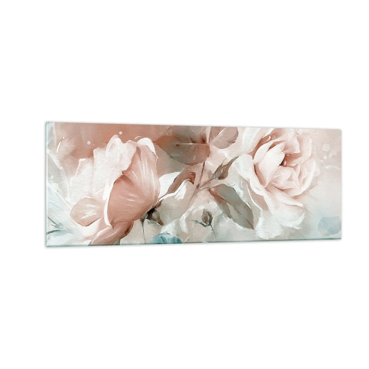 Cuadro sobre vidrio - Impresiones sobre Vidrio - Delicadas rosas en tonos pastel sobre un fondo claro. - 140x50cm - El espíritu del romanticismo - Decoración de pared moderna para salón y dormitorio ARTTOR