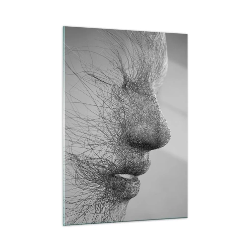 Cuadro sobre vidrio - Impresiones sobre Vidrio - Perfil de rostro abstracto en blanco y negro con líneas - 50x70cm - Espíritu del viento - Decoración de pared moderna para salón y dormitorio ARTTOR