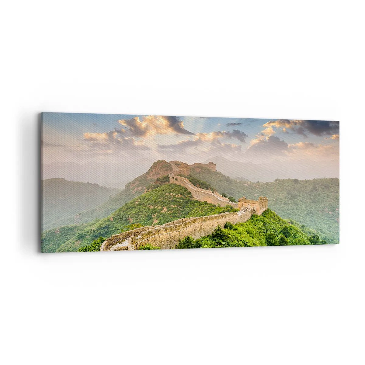 Cuadro sobre lienzo - Impresión de Imagen - La Gran Muralla China iluminada por la luz del sol en un paisaje pintoresco. - 120x50cm - Grandeza duradera - Decoración de pared moderna para salón y dormitorio ARTTOR