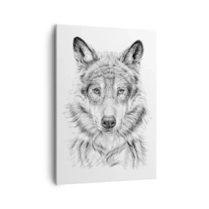 Cuadro sobre lienzo - Impresión de Imagen - Boceto de una cabeza de lobo en estilo monocromático sobre fondo blanco. - 50x70cm - Un líder nato - Decoración de pared moderna para salón y dormitorio ARTTOR